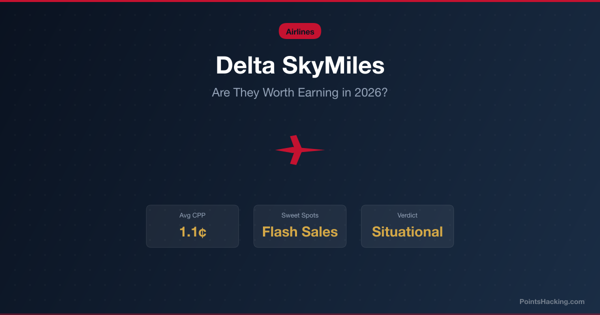 Delta SkyMiles value analysis showing redemption value range across domestic economy, international business, and partner awards
