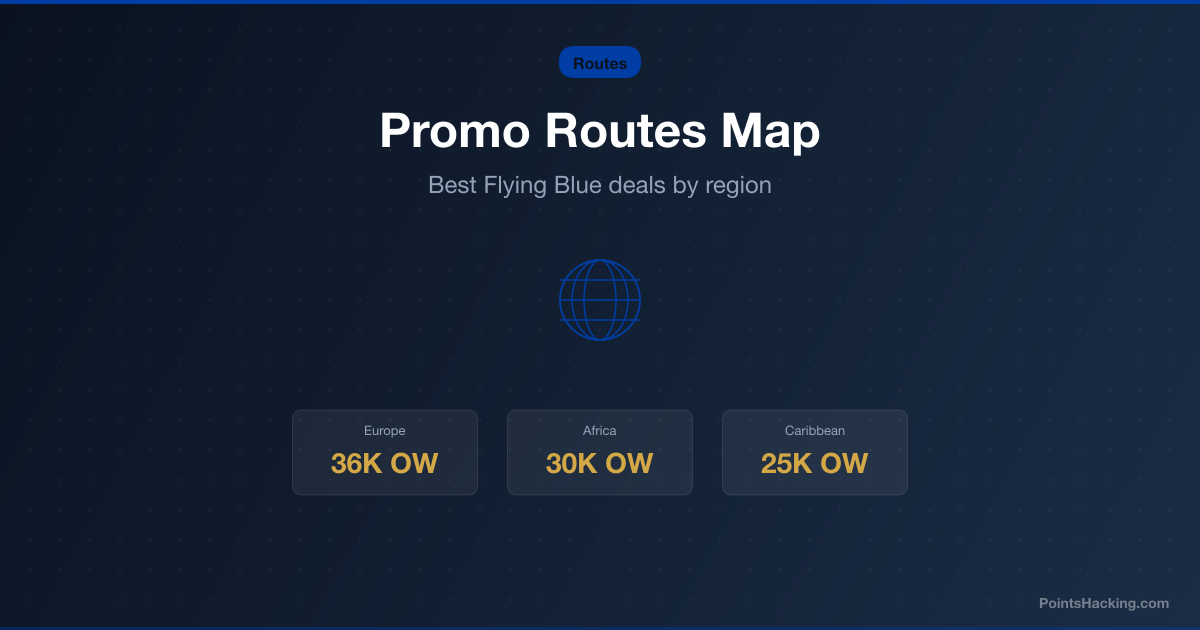 Map showing the most frequently discounted Flying Blue Promo Reward routes from North America and within Europe